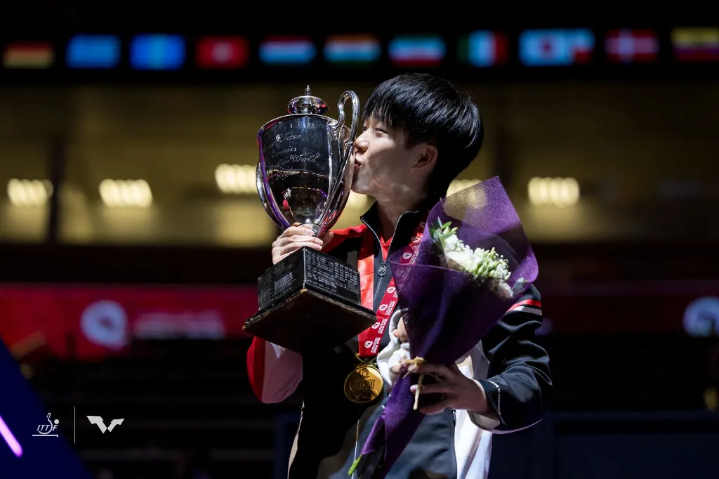 Wang Chuqin lifted his St. Bride Vase and claimed his first single title at World Championships, in Doha 2025